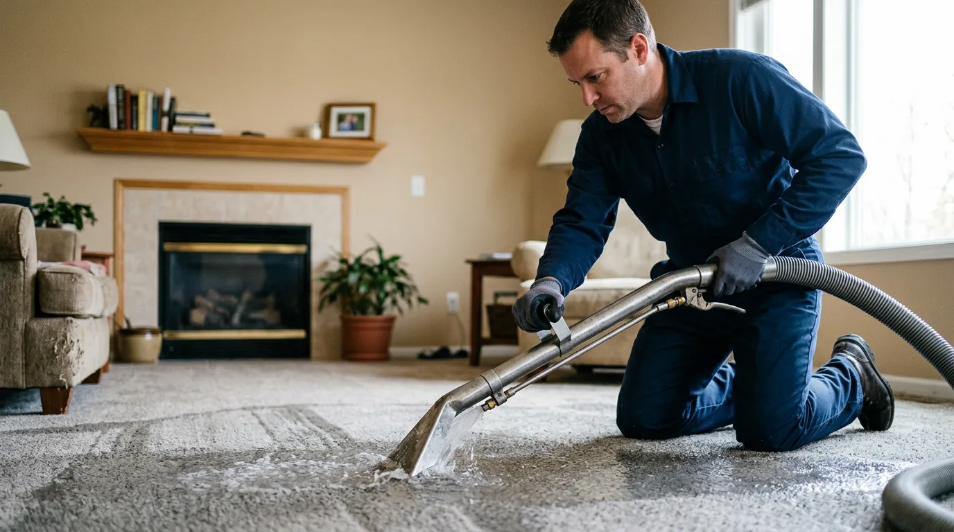 Water damage restoration technician working near Greenview, IL